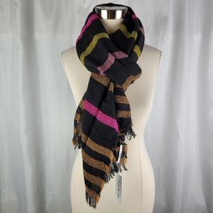 NEW Anna & Ava Striped Large Blanket Scarf Frayed Hem Black Pink Yellow Orange